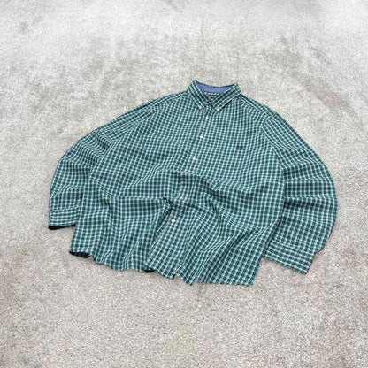 00s checkered Chaps technical shirt 2XL men's green long sleeve button up autumn y2k style