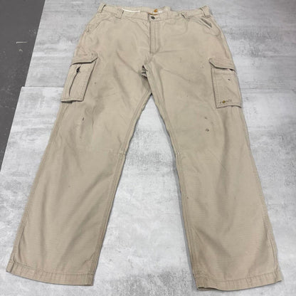 Beige Carhartt cargo pants W42L32 loose wide leg utility work trousers