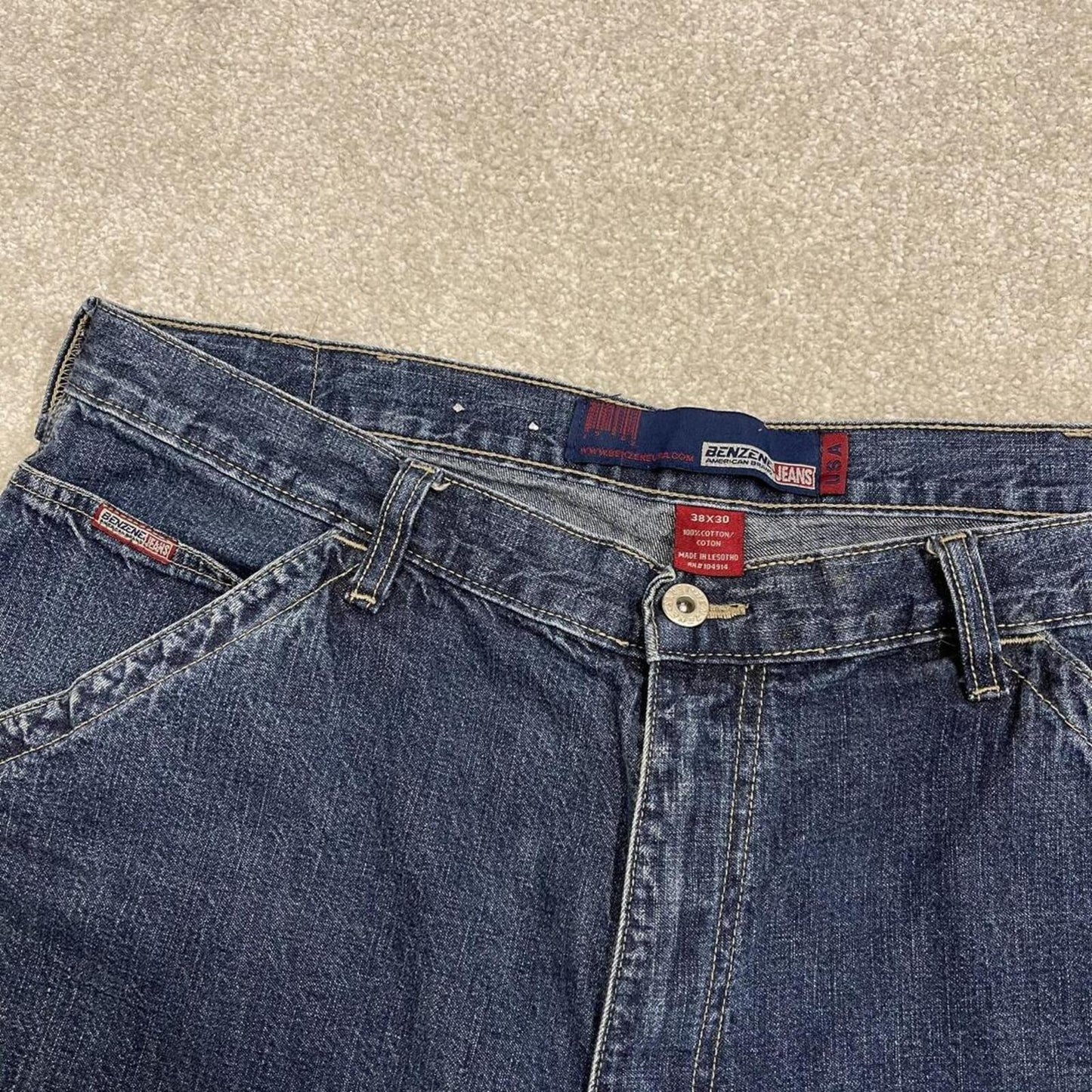 Frayed denim cargo shorts carpenter blue Benzene cut skater style jorts
