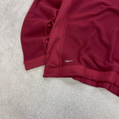 Red Nike FIT Therma technical pullover fleece Large embroidered swoosh logo autumn y2k style