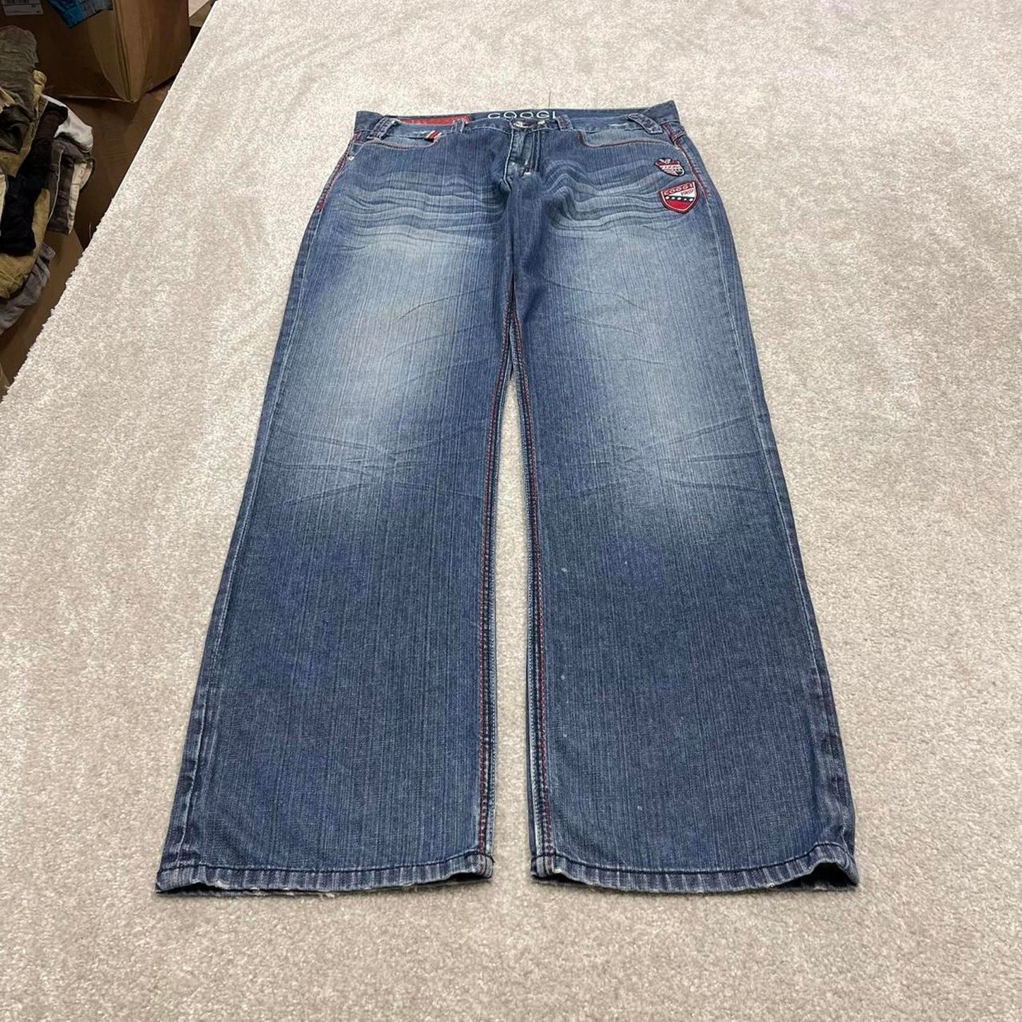 Vintage y2k embroidered COOGI jeans W34L34 loose blue denim embroidered skate style hip hop pants