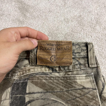 Wrangler Realtree camo jeans y2k khaki Straight leg hardwoods Realtree forest camouflage pants