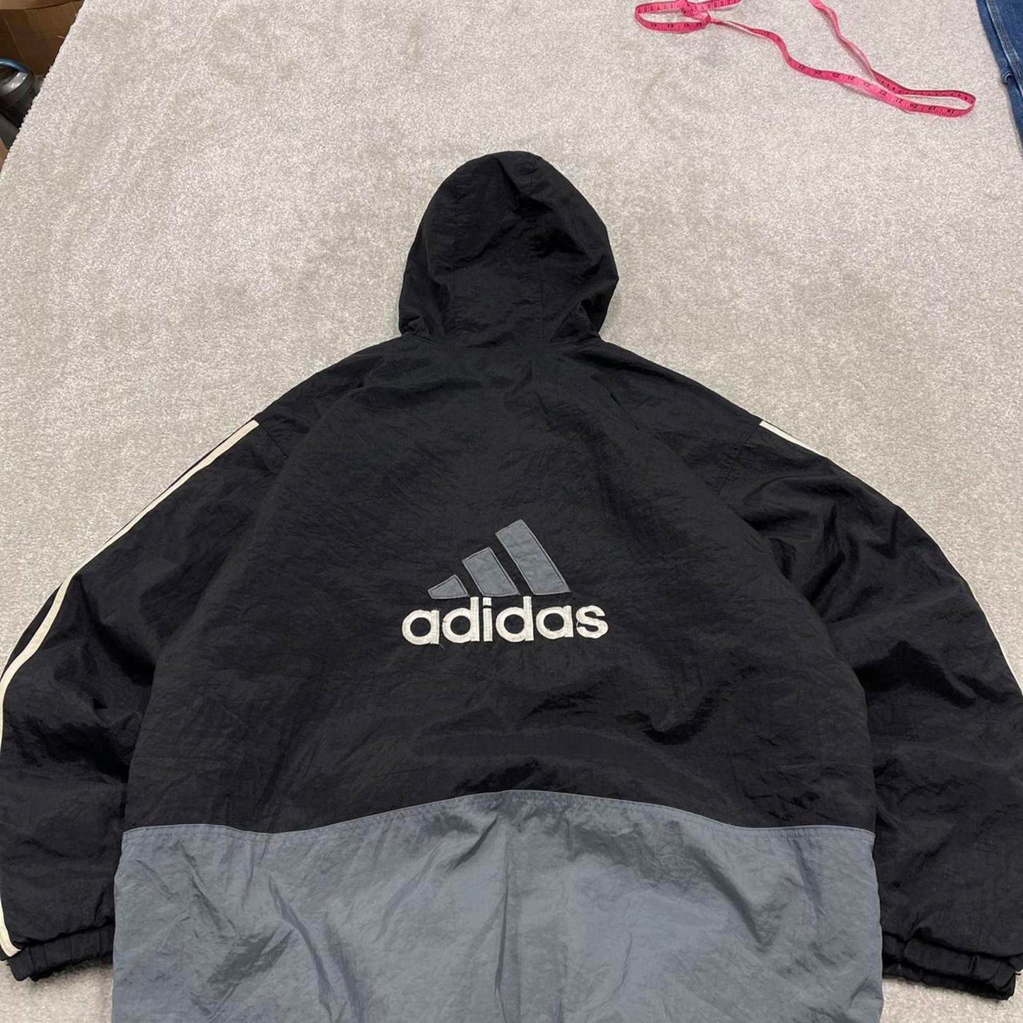 Vintage y2k Adidas technical windbreaker jacket black embroidered logos hooded tech coat
