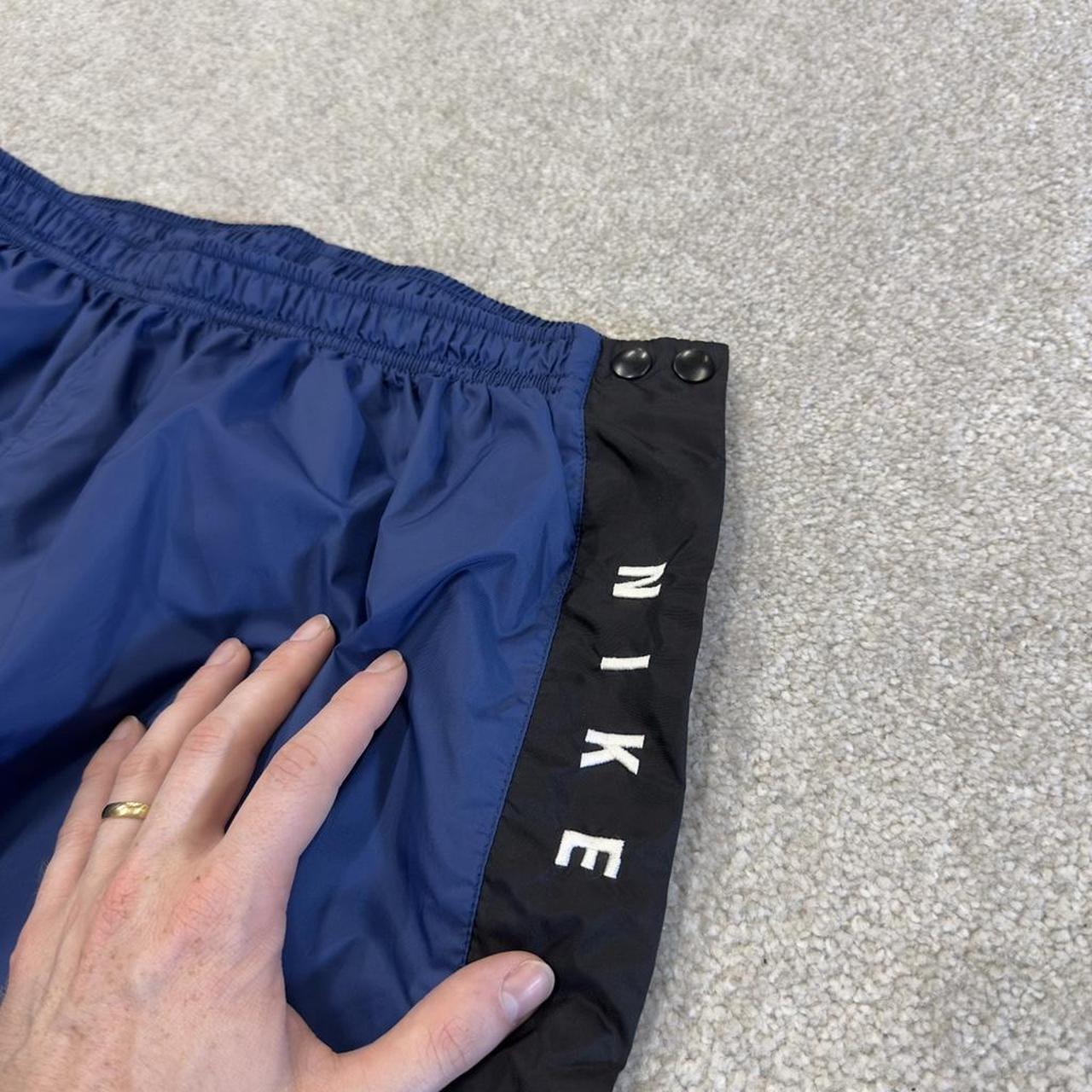 Y2K Nike baggy tracksuit bottoms wide leg navy Wide leg full popper leg swoosh logo track pants