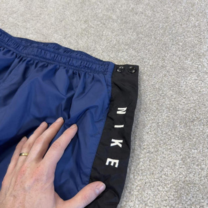 Y2K Nike baggy tracksuit bottoms wide leg navy Wide leg full popper leg swoosh logo track pants