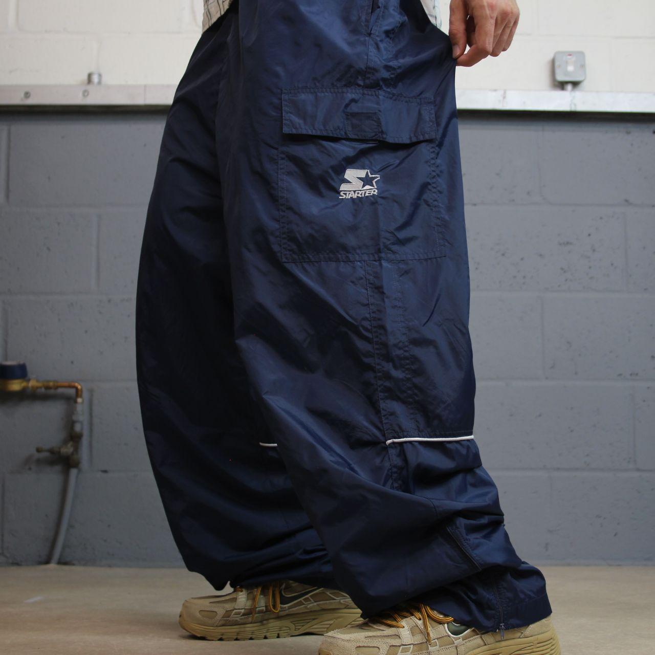 Vintage Starter baggy tracksuit bottoms cargo navy Wide leg lined adjustable elasticated waist