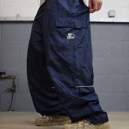 Vintage Starter baggy tracksuit bottoms cargo navy Wide leg lined adjustable elasticated waist