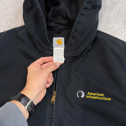 Vintage Black Carhartt hooded active jacket XL 90s style skater canvas bomber J131 BLK