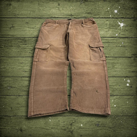 Vintage corduroy cargo pants faded tan brown W36L25 Wide wale chunky jumbo cord trousers