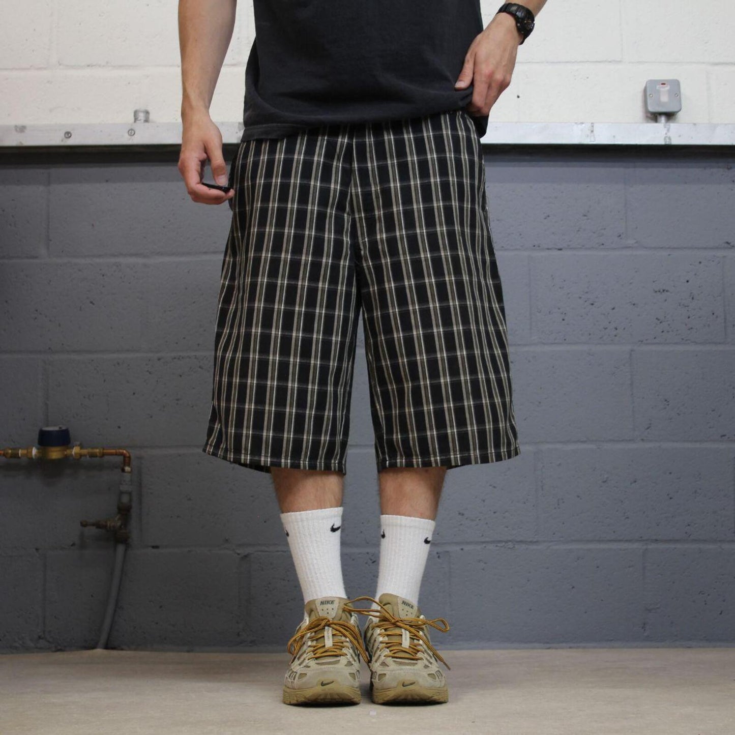 Dickies baggy checkered shorts carpenter black Check surf style skater shorts long wide leg