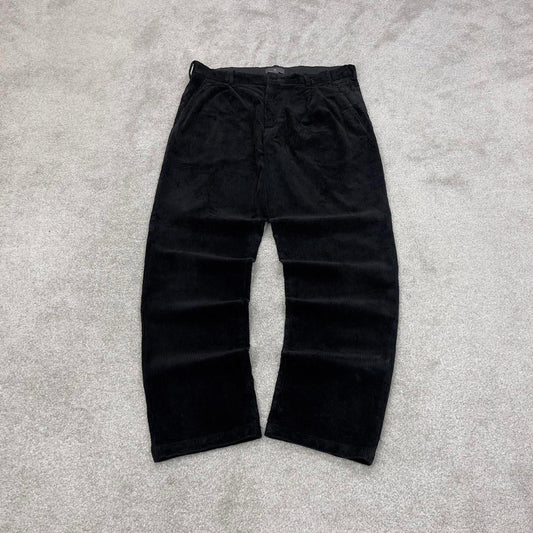 Black H&M wide wale corduroy trousers W32L30 loose pleated jumbo cord pants 90s skate style