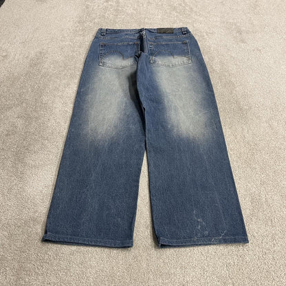 Y2K baggy jeans washed blue denim W36L31 Qruel wide leg surf style pants
