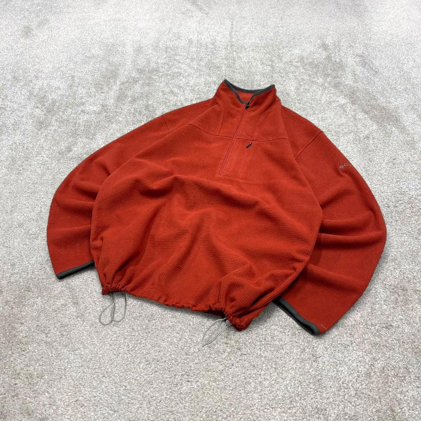 00s Columbia technical fleece L men's red 1/4 zip up y2k waffle style autumn adjustable waist