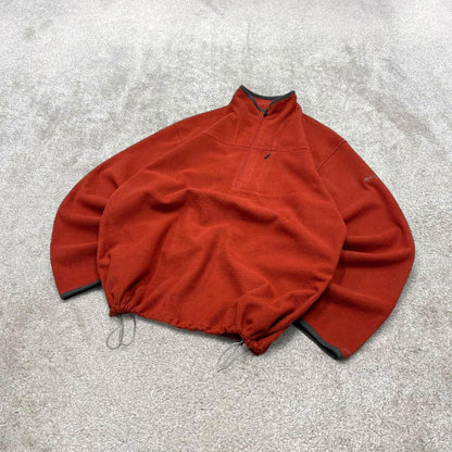 00s Columbia technical fleece L men's red 1/4 zip up y2k waffle style autumn adjustable waist