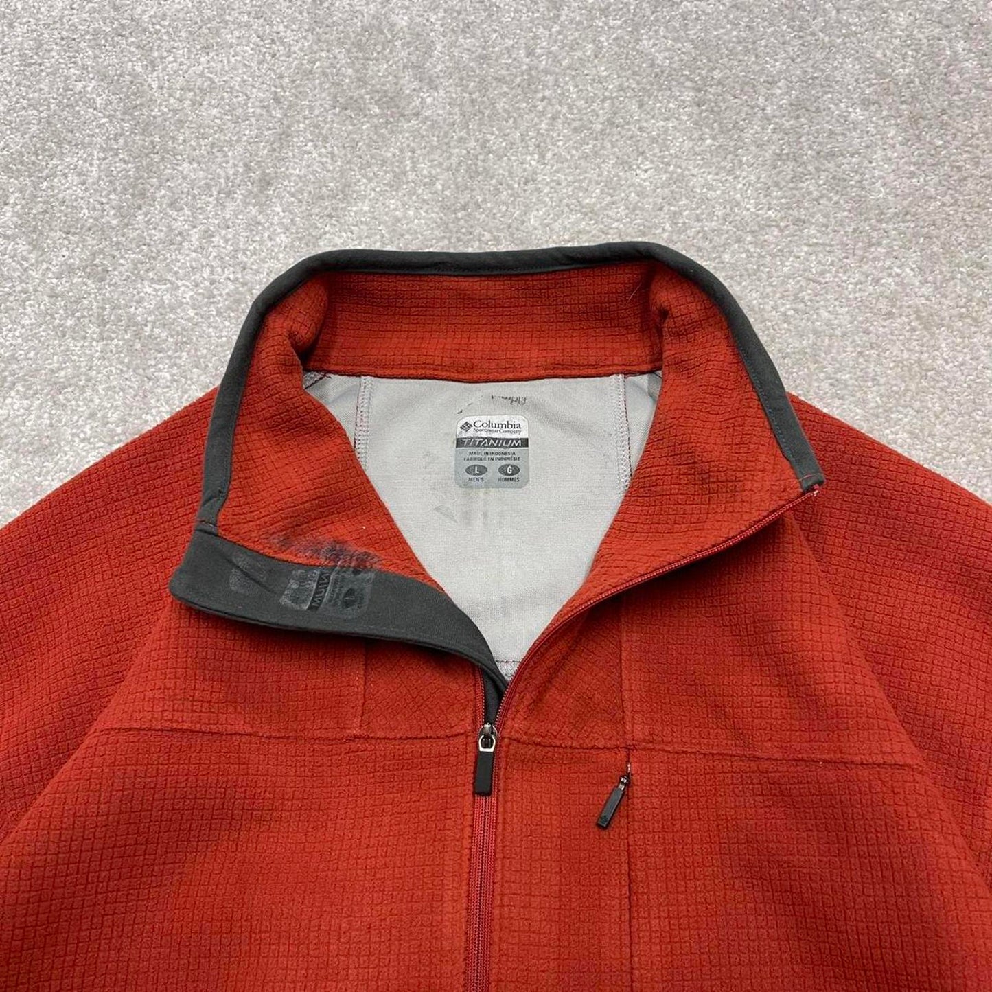 00s Columbia technical fleece L men's red 1/4 zip up y2k waffle style autumn adjustable waist