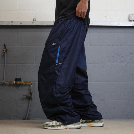 Starter baggy tracksuit bottoms wide leg navy Loose floaty mesh lined track pants