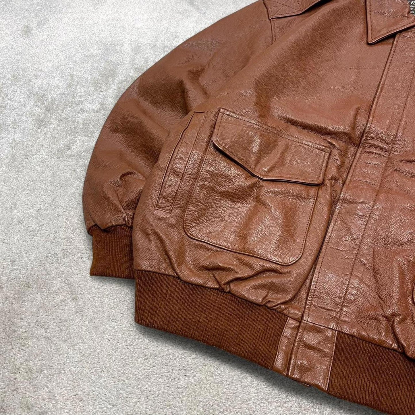 Vintage leather flight aviator jacket brown U.S. Army Air Force boxy genuine leather A-2 flying coat