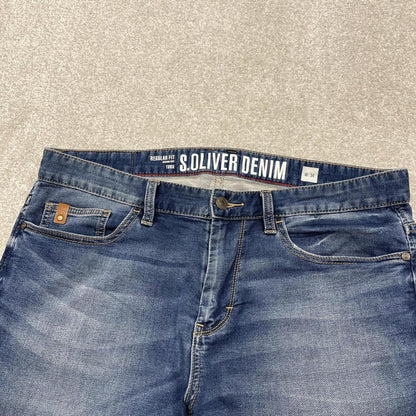 Y2k embroidered denim shorts blue W34 S.Oliver summer festival jorts
