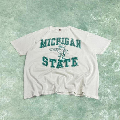 Vintage Michigan State graphic t shirt white Oneita 100% cotton single stitch tee print varsity top