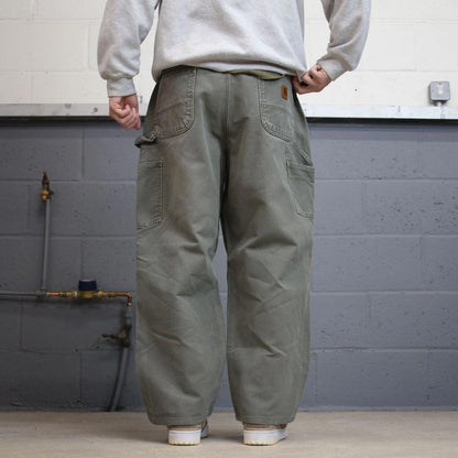 Y2K baggy fit Carhartt carpenter jeans green Loose wide leg canvas skate style workwear cargo pants