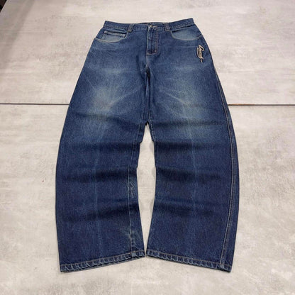 Baggy Davoucci jeans W34 L33 blue wide leg denim 90s style skater jeans