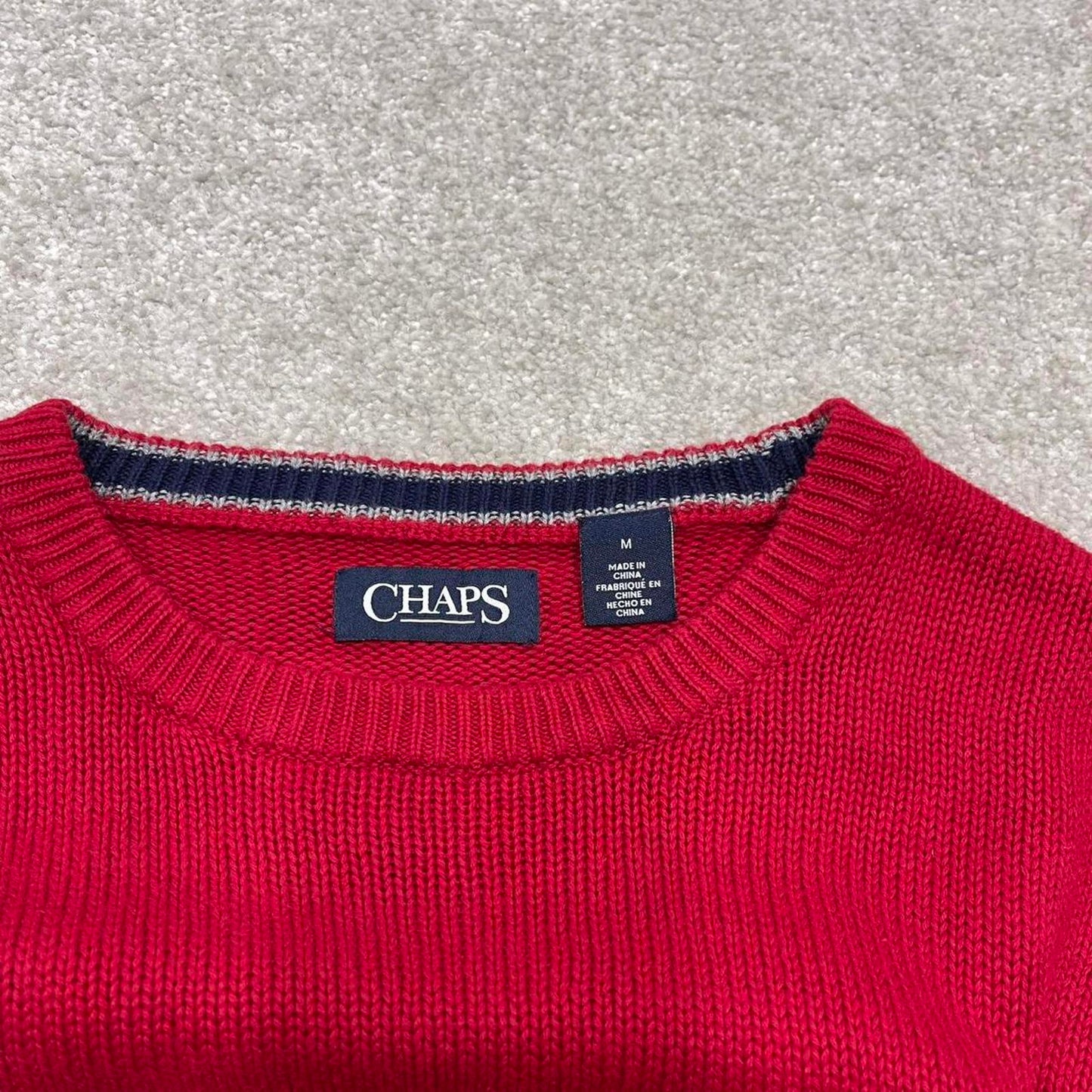 Vintage Y2K CHAPS knit sweater jumper red Embroidered logo 100% cotton knitted pullover