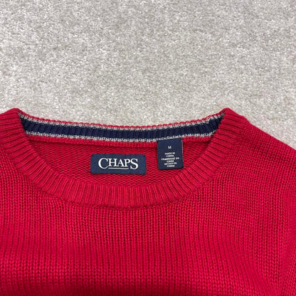 Vintage Y2K CHAPS knit sweater jumper red Embroidered logo 100% cotton knitted pullover