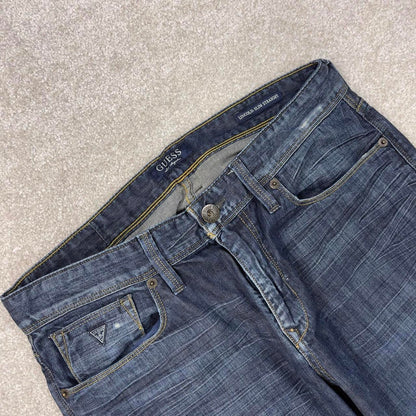 Blue Guess jeans W34L30 blue slim straight y2k 00s style jeans embroidered stitch detail
