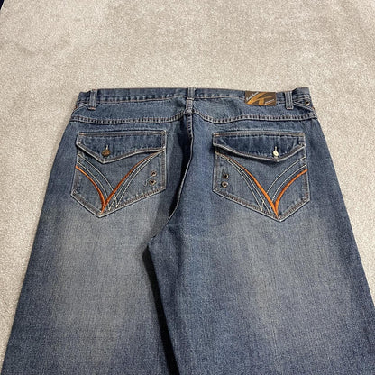 Baggy embroidered jeans loose blue denim Y2K Knockout Jeans loose surf style pants embroidered