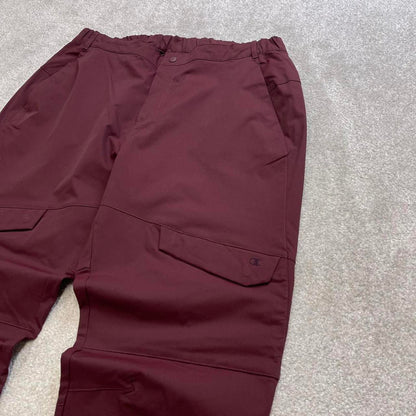 Burgundy Champion trackies XL loose y2k technical style joggers print logo track pants
