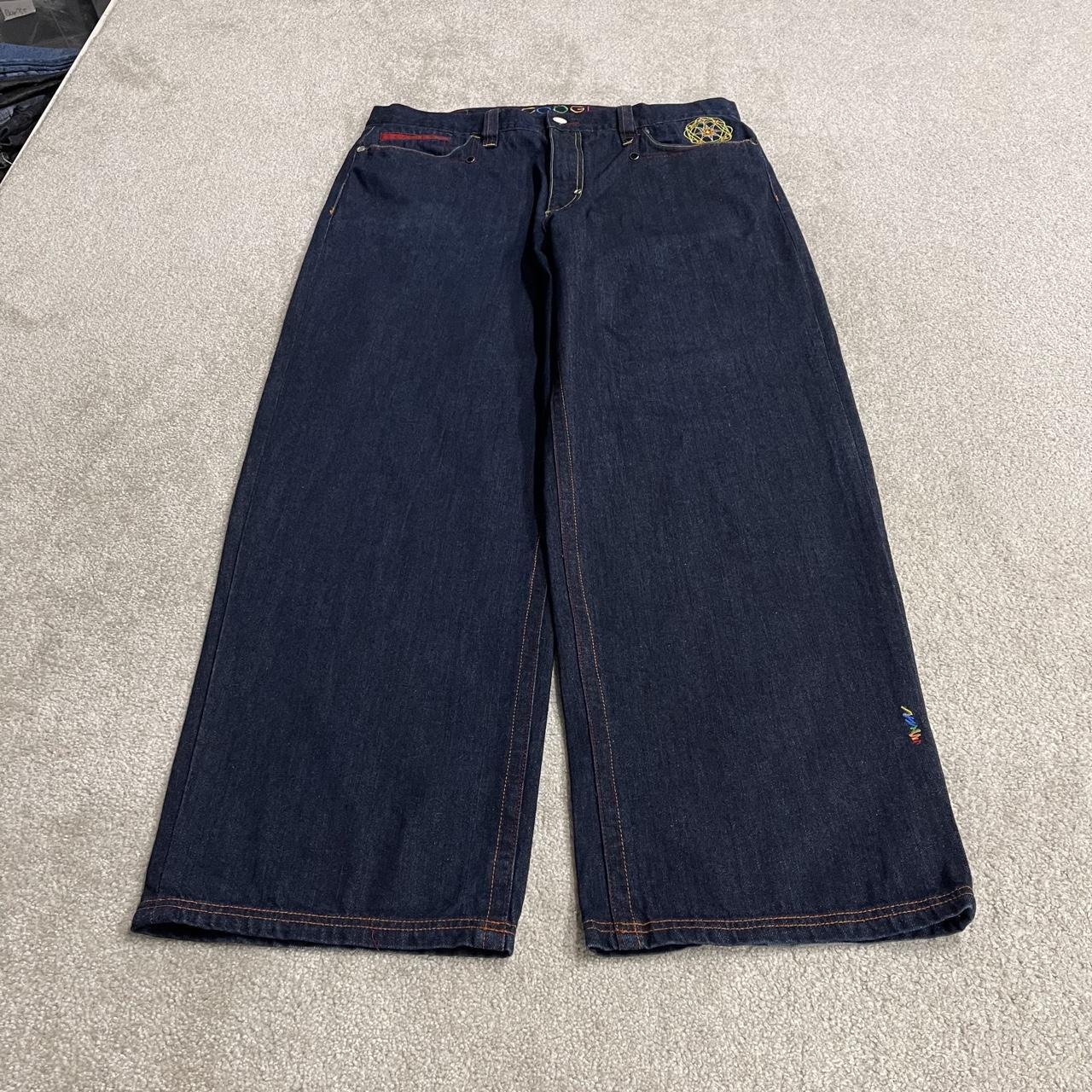 Baggy COOGI embroidered jeans y2k W40L33 navy blue embroidered pattern wide leg skater pants