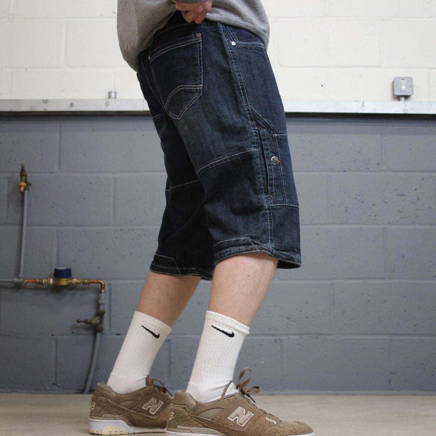 Y2k cargo shorts skater style blue Denim loose leg utility summer festival jorts