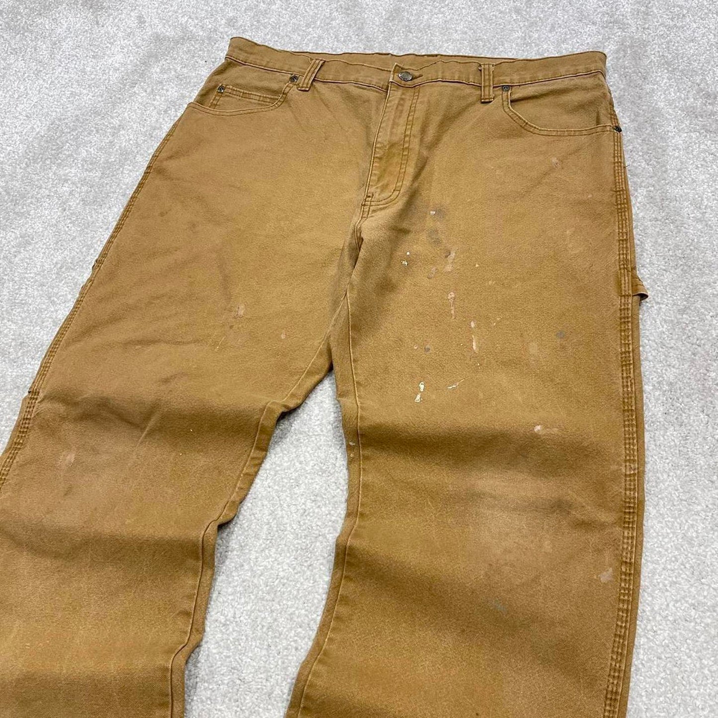 Tan Dickies carpenter jeans W36L30 loose canvas cargo 90s skate style pants patch logo