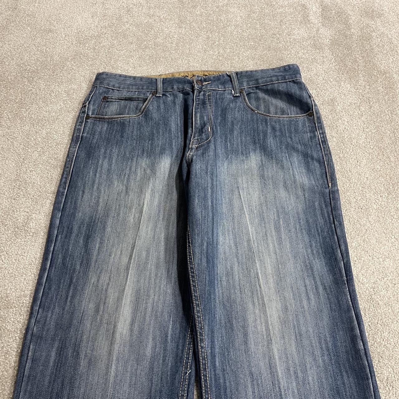 Y2K baggy embroidered jeans washed blue denim W38L34Vibes Gold Label surf pants embroidered
