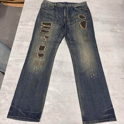 Blue Sean John jeans W38 loose denim y2k hip hop distressed chain design