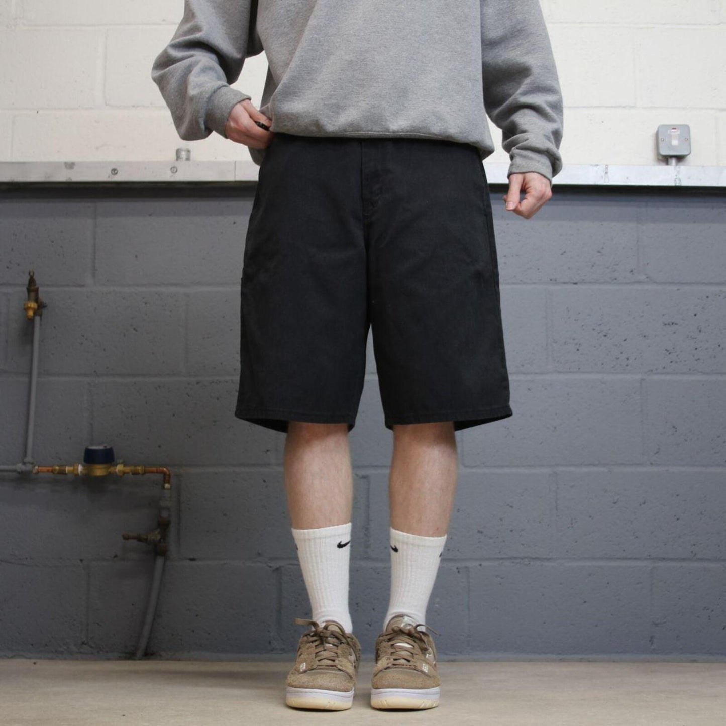 Dickies baggy Y2k W36 carpenter shorts faded black Twill chino skater style