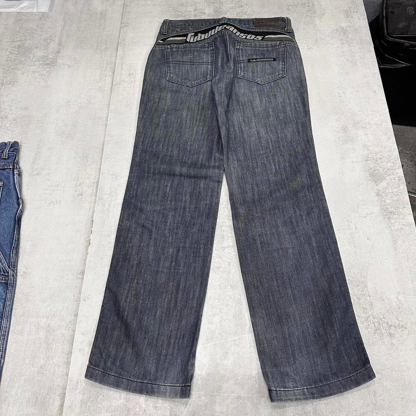 Blue Fubu jeans W30L32 denim y2k hip hop pants elasticated detail embroidered design
