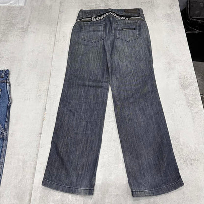 Blue Fubu jeans W30L32 denim y2k hip hop pants elasticated detail embroidered design