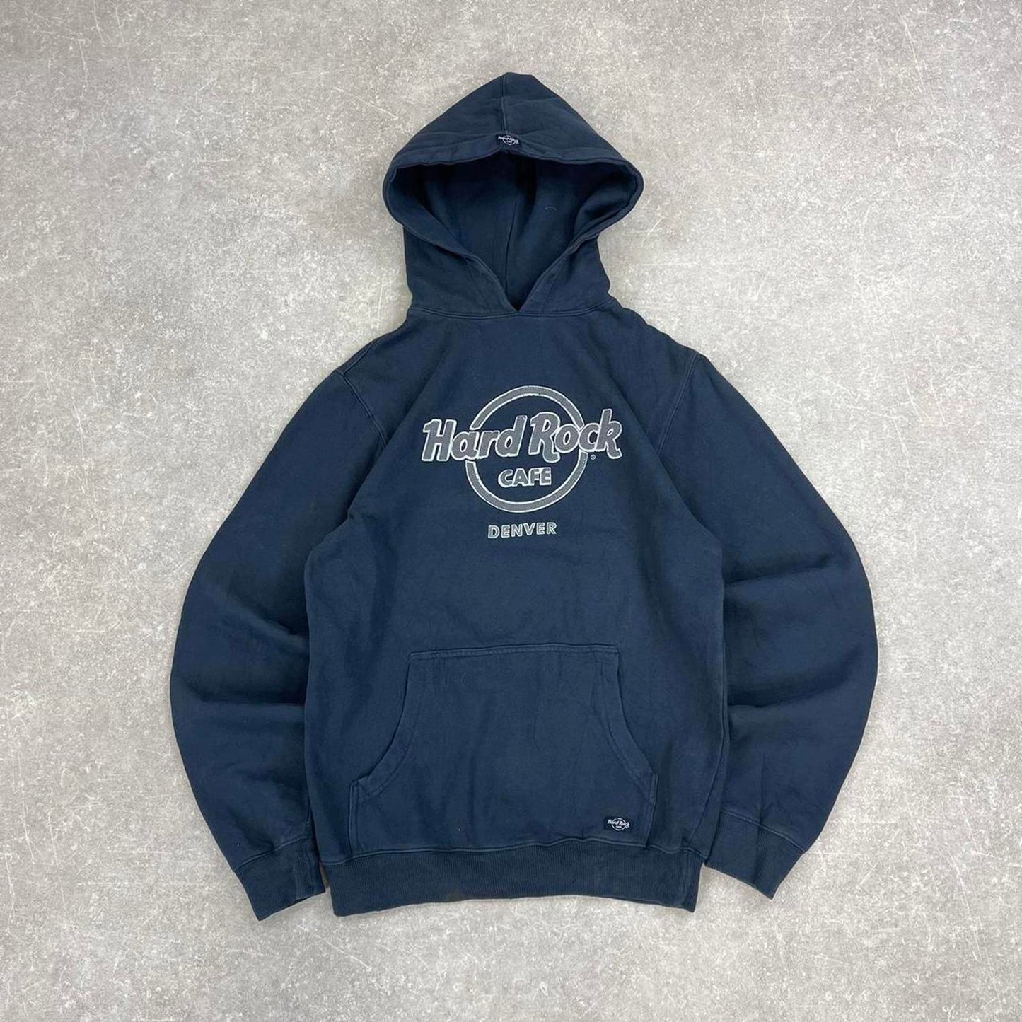 Hard Rock Cafe hoodie Small men's grey hooded pull over jumper chest logo y2k style casual autumn