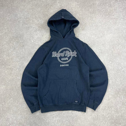 Hard Rock Cafe hoodie Small men's grey hooded pull over jumper chest logo y2k style casual autumn