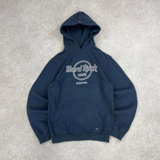 Hard Rock Cafe hoodie Small men's grey hooded pull over jumper chest logo y2k style casual autumn