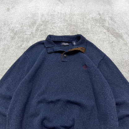 00s CHAPS knit sweater jumper embroidered L men's navy knitted button up pull over y2k 90s style