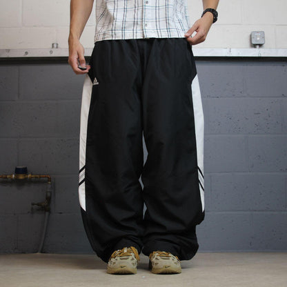 Y2K baggy Adidas tracksuit bottoms black 3XL Embroidered logo, pockets, drawstring waist