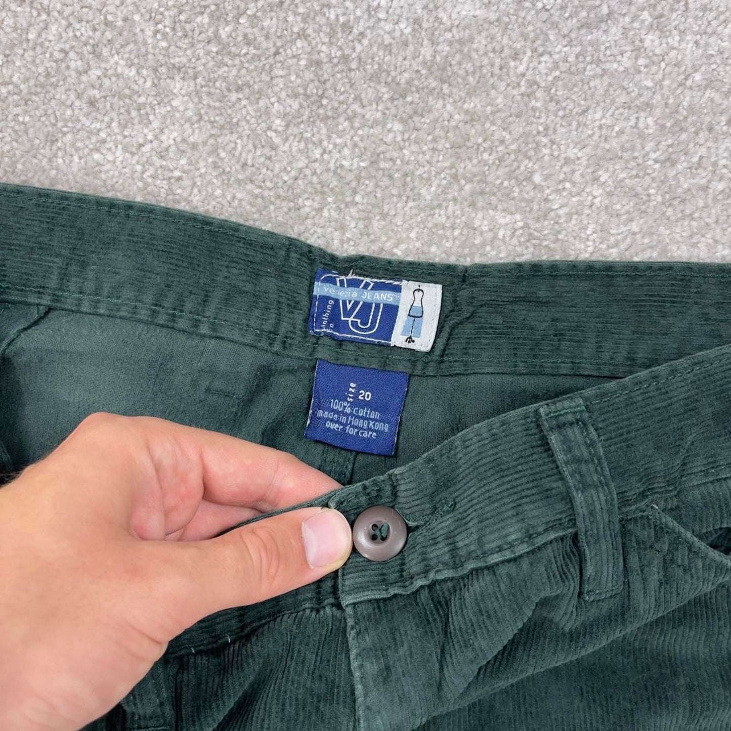 Green Venezia Jeans corduroy carpenter trousers W36L30 extra baggy cord pants 90s skate style