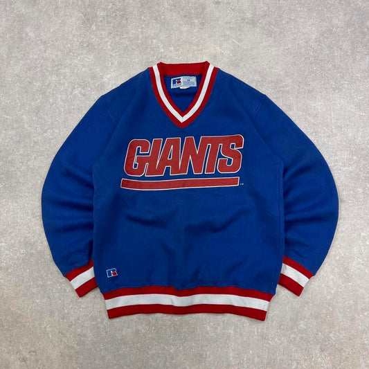 Blue vintage Russell sweatshirt M New York Giants NFL pull over juumber v-neck