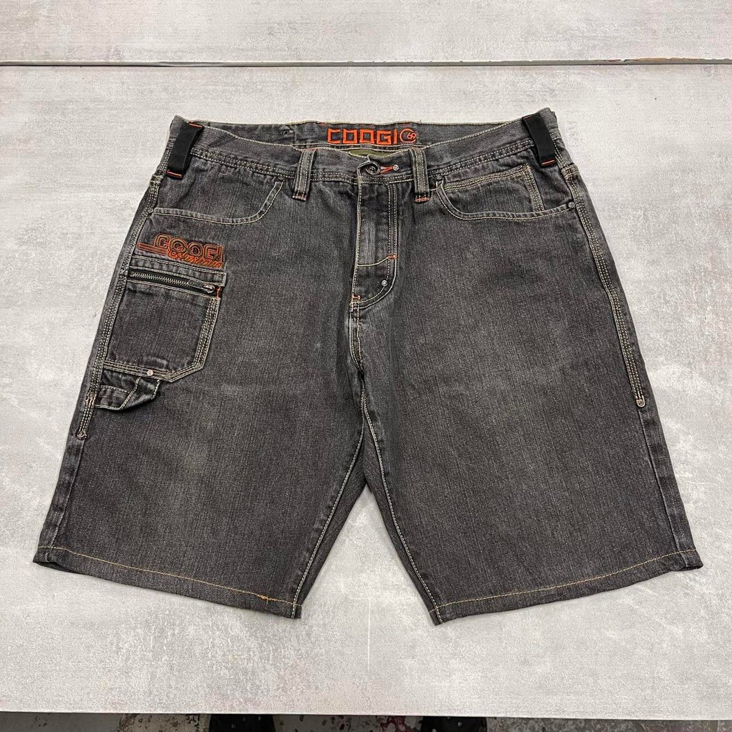 Embroidered black COOGI denim shorts W38