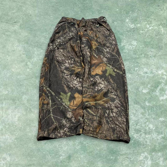 Vintage baggy camo cargo pants green Remington Mossy Oak tree camouflage fleece cargos