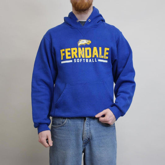 Vintage blue Russell hoodie Small Thick pullover jumper Ferndale print nice fit