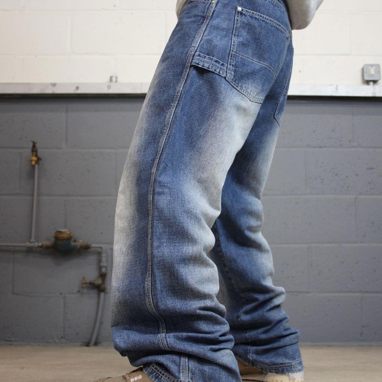 90s baggy carpenter skate jeans W34L34 PJ Mark blue wide leg denim 90s style skater pants casual