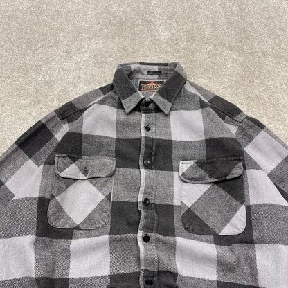 Checkered plaid flannel overshirt autumnal XL grey men's long sleeve thick button up y2k style